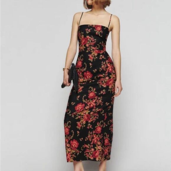 NEW Reformation Frankie Linen in Admire Black Red Floral 2 NEW $248 - Picture 4 of 11